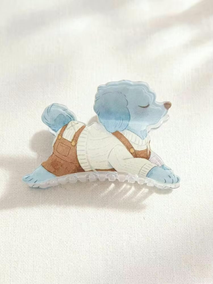 1PC Colorful Macaron Multi-Color Teddy Dog Hair Claw Clip, Cute Playful Girly Style