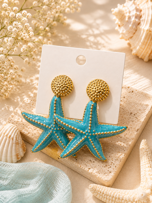 Starfish Statement Earrings – Gold & Enamel Coastal Design