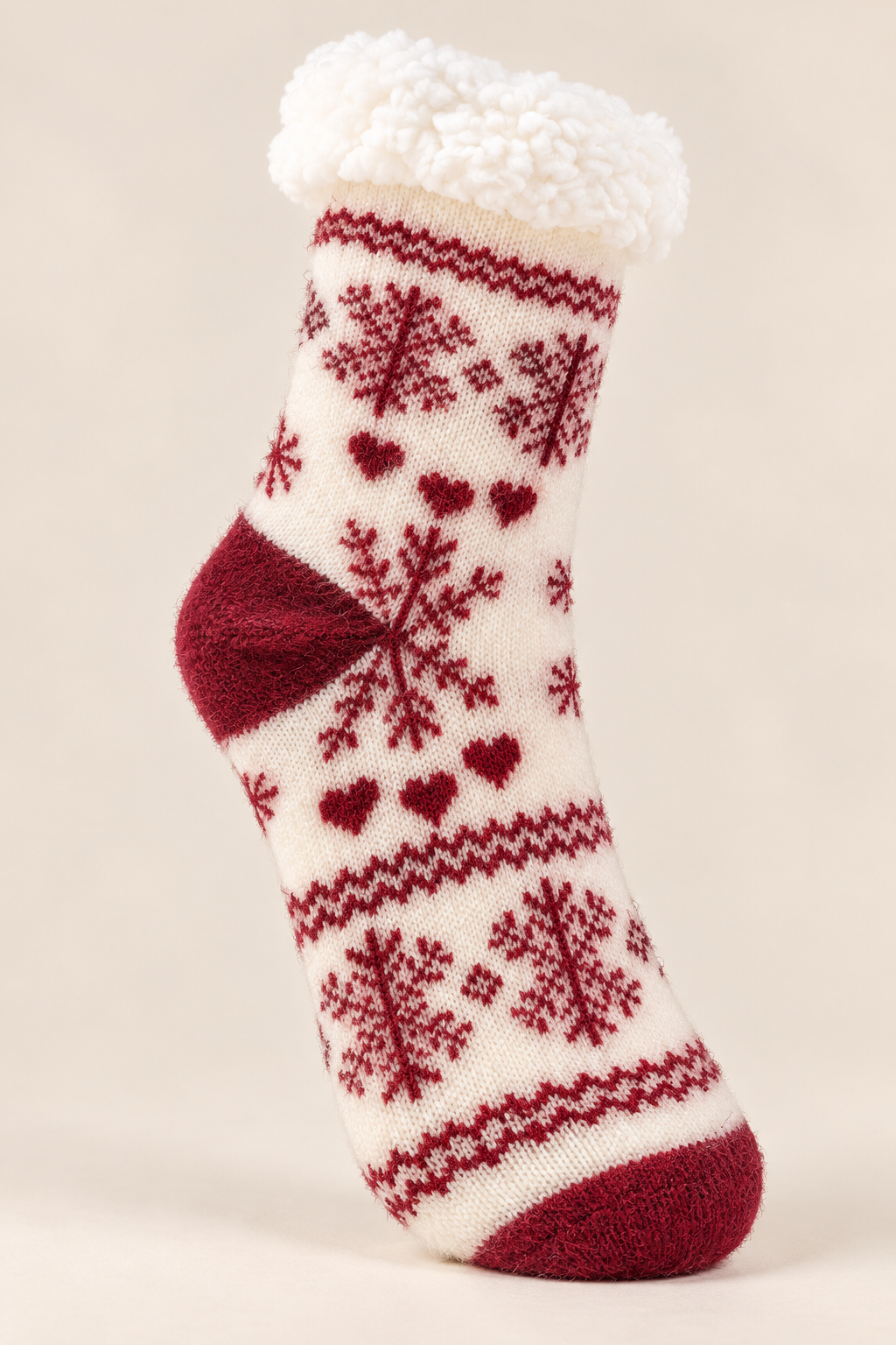 Women’s Cozy Fleece-Lined Christmas Winter Socks – Snowflake & Heart Pattern
