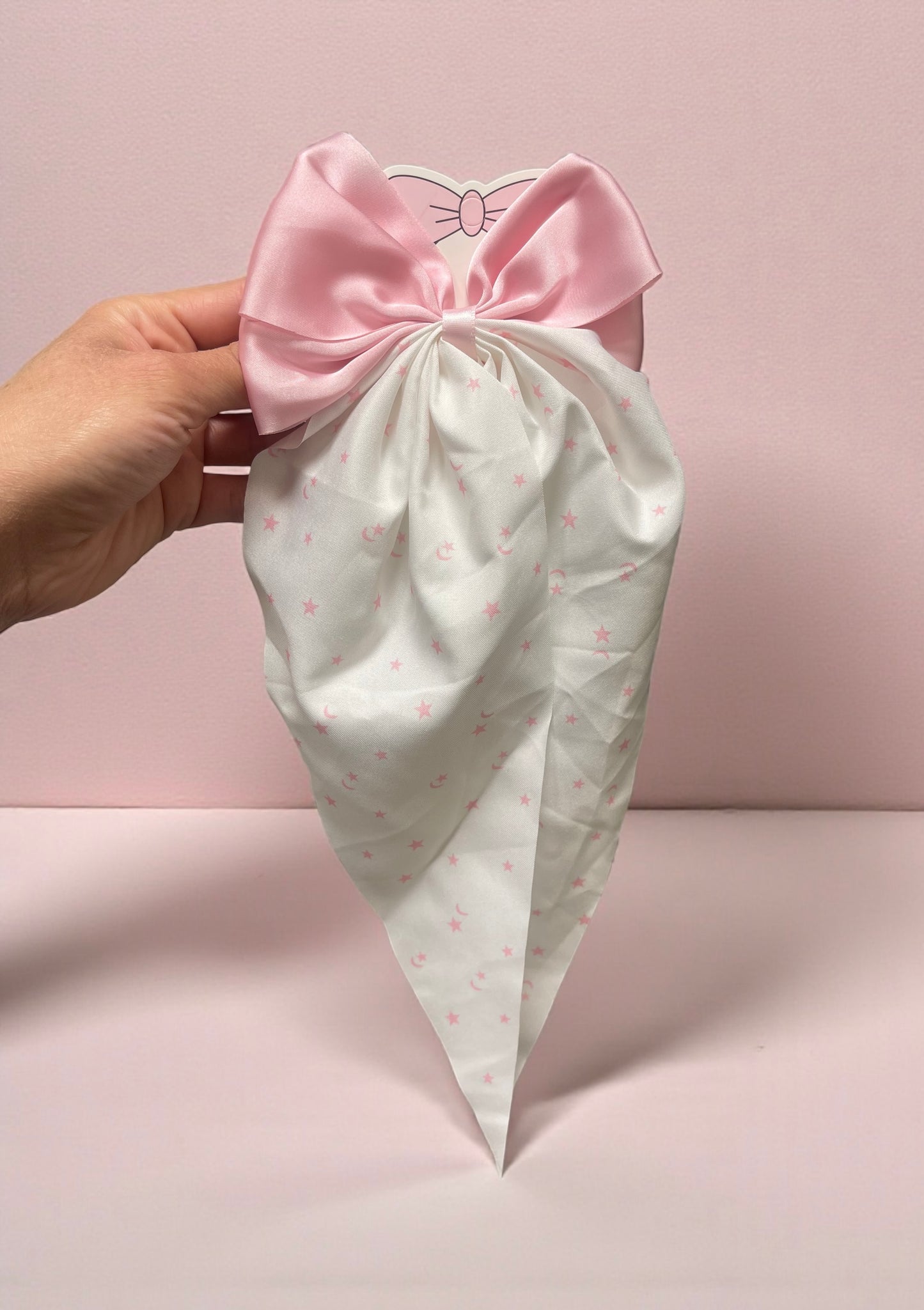 Blush Pink Satin Bow Scarf – Soft Elegant Hair Accessory for Girls & Women