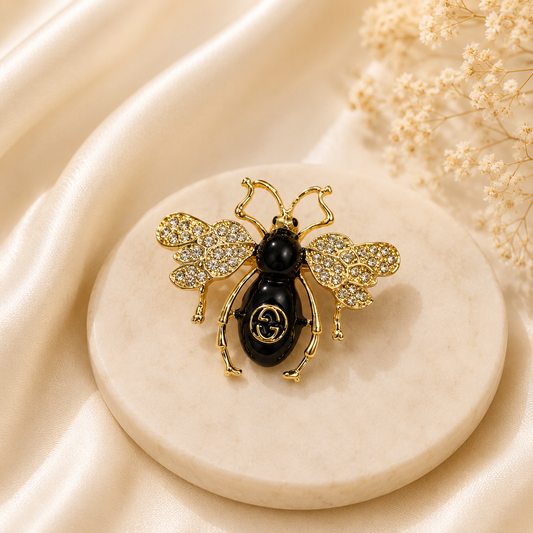 Golden Crystal Bee Brooch
