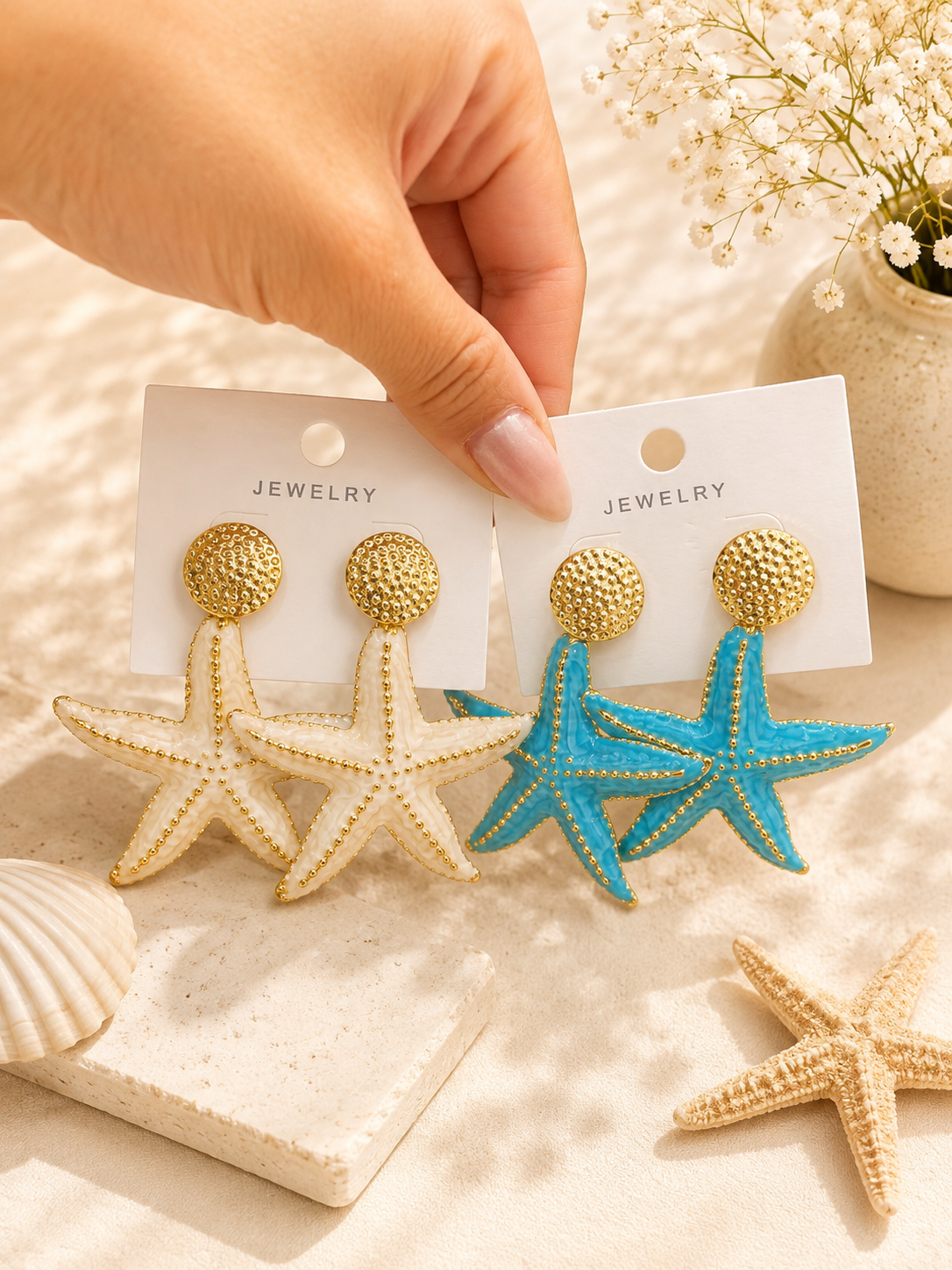 Starfish Statement Earrings – Gold & Enamel Coastal Design