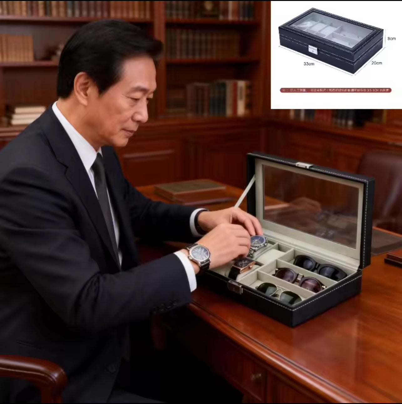 Leather Watch Box with Glass Top Deluxe Watch Case Organizer