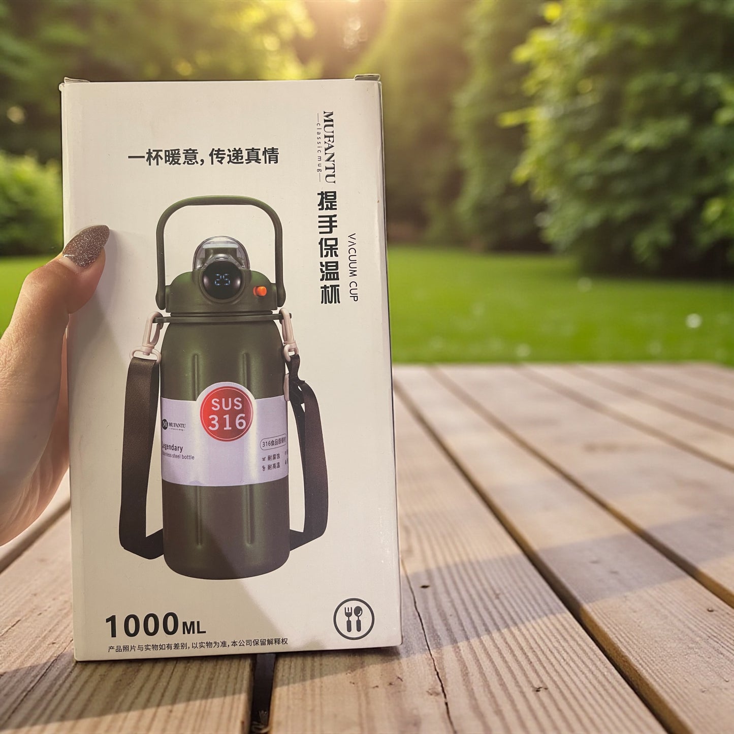 SUS 316 Stainless Steel Vacuum Insulated Water Bottle – 1000ml with Straw Lid & Carry Handle