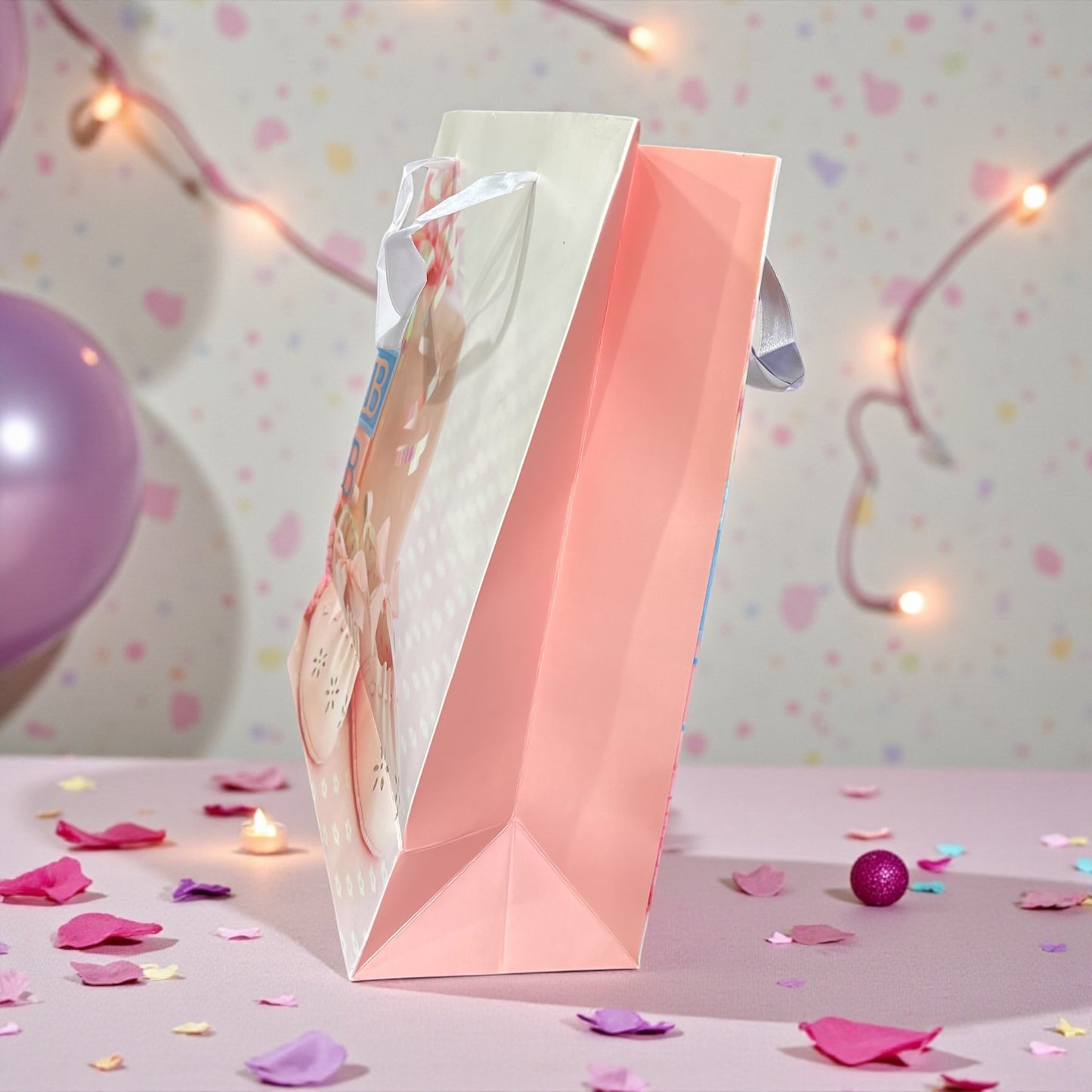 Baby Shower Gift Bag – Elegant Pink Design with Satin Handles