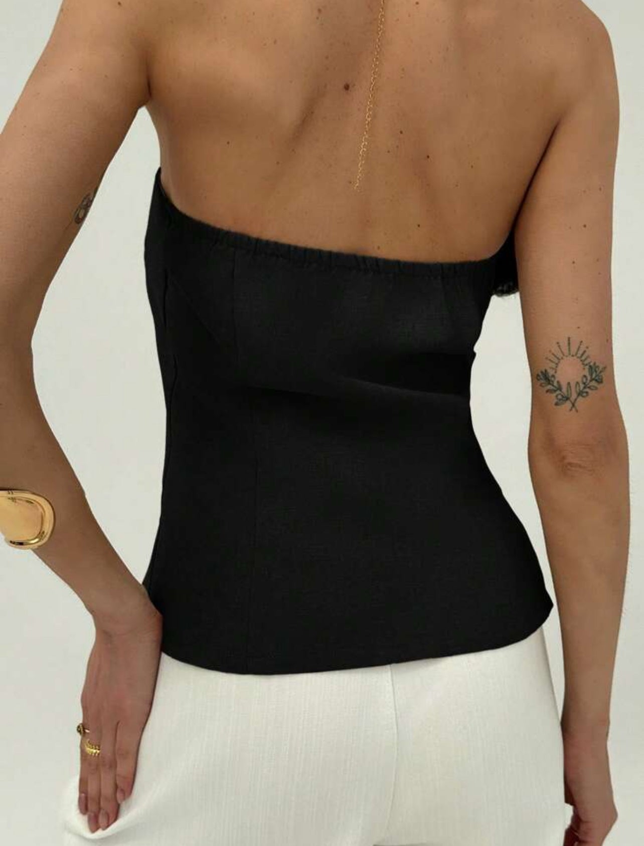 SHEIN Aloruh Office Wear Modern Metal Button Decor Bandeau Women Blouse - M,L