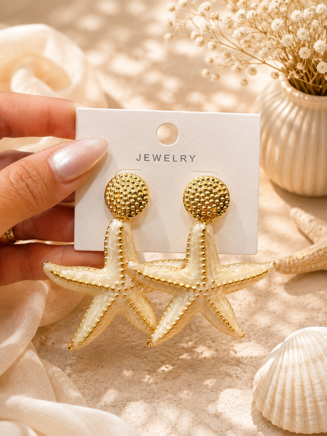 Starfish Statement Earrings – Gold & Enamel Coastal Design