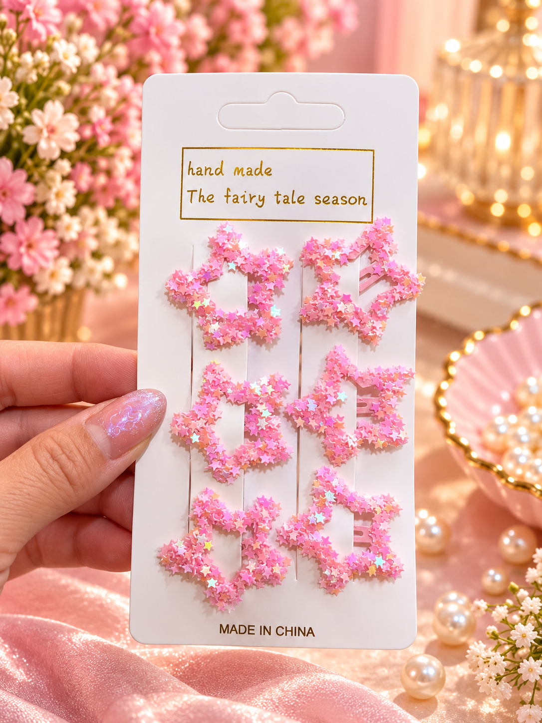 Girls’ Glitter Star Hair Clips – 6-Piece Set