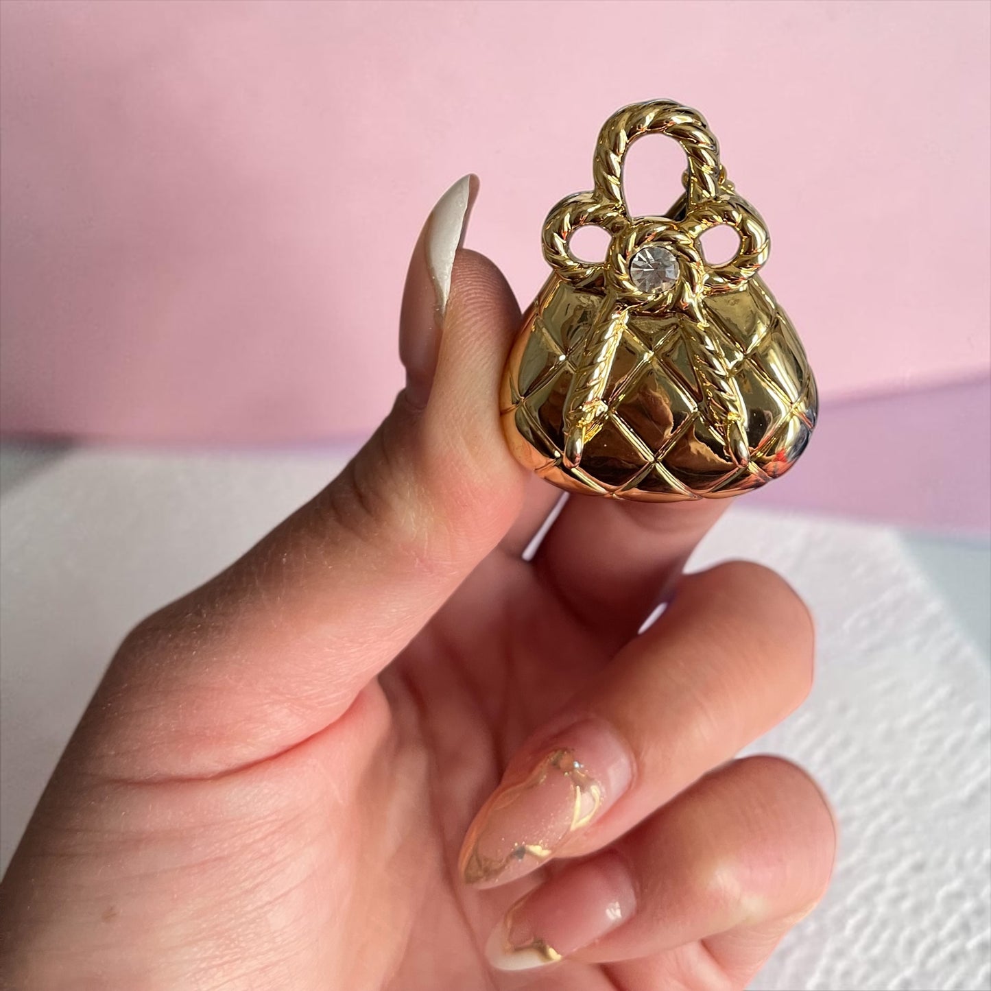 Luxury Quilted Handbag Brooch Pin – Gold Plated Crystal Accent
