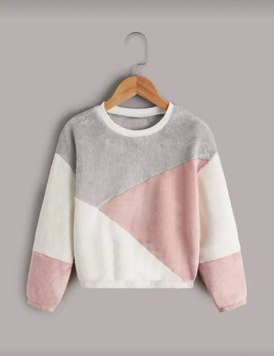 SHEIN Girls Color Block Drop Shoulder Flannel Pullover