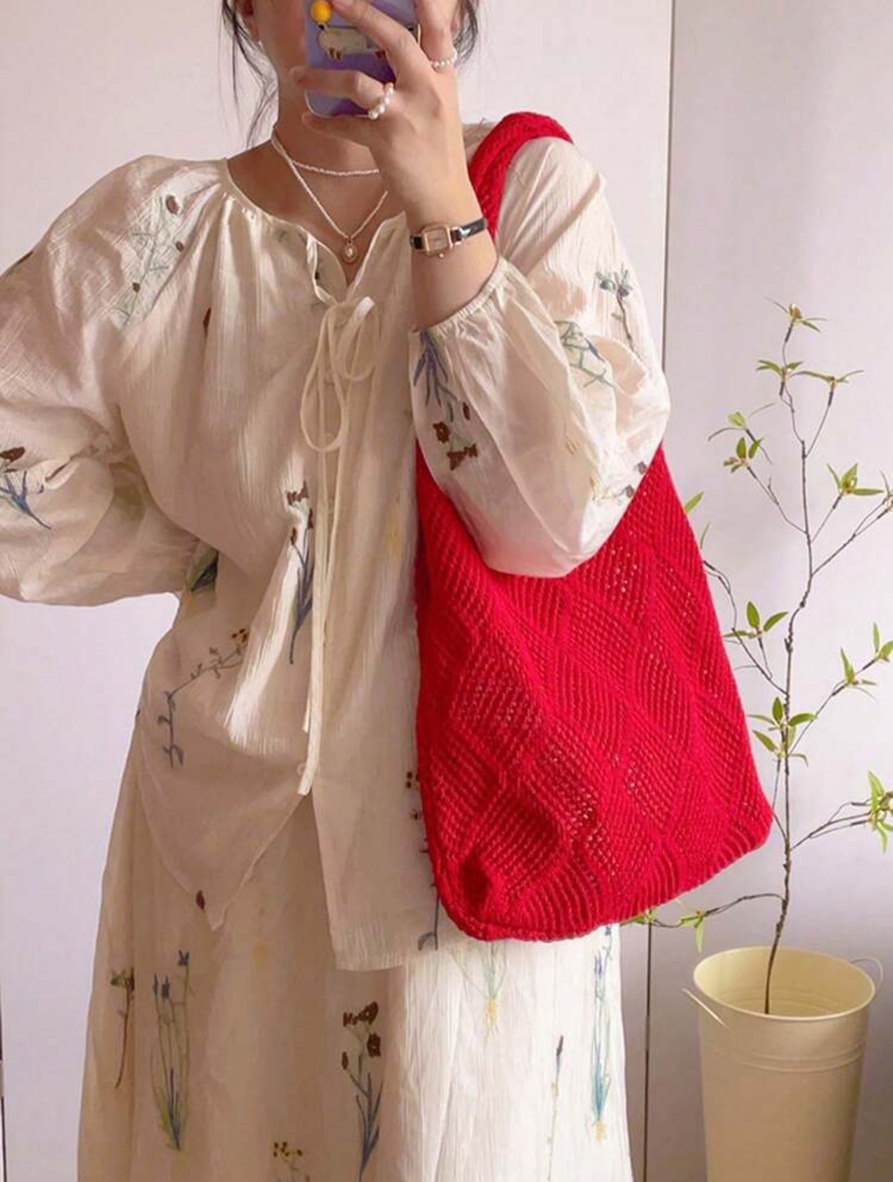 Women Hollow Knitted Shoulder Beach Bag Simple Crochet Handbag Lightweight Casual Hollow Out Pattern Crochet Bag Vacation Style For Teen Girls Women