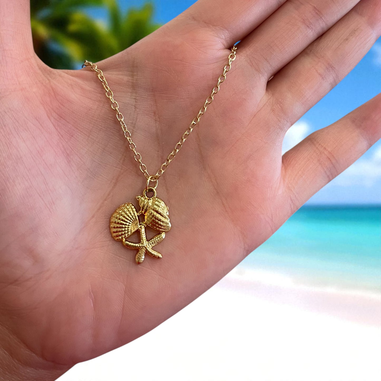 Ocean Series Golden Choker Stainless Steel Pendant Necklace for Women Shell Starfish Pendants Women's Chunky Jewelry Accessories