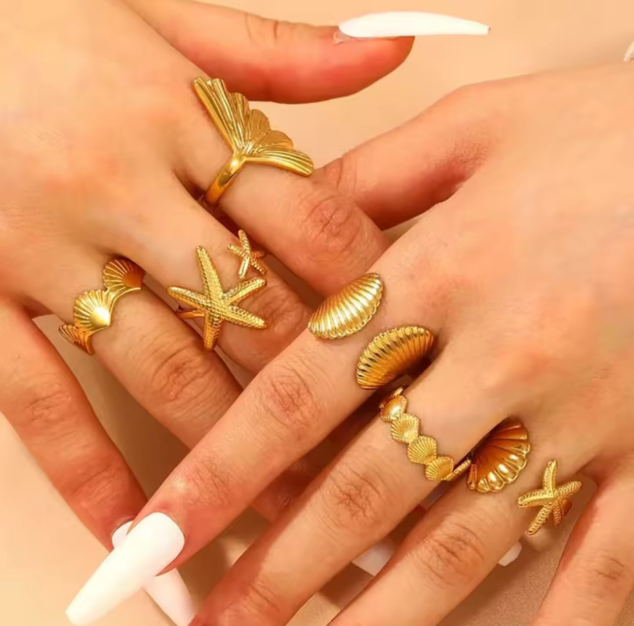 Trendy Gold Color Stainless Steel Ring for Women Bohemian Shell Starfish Conch Flower Butterfly Heart Ring Party Jewelry Gift