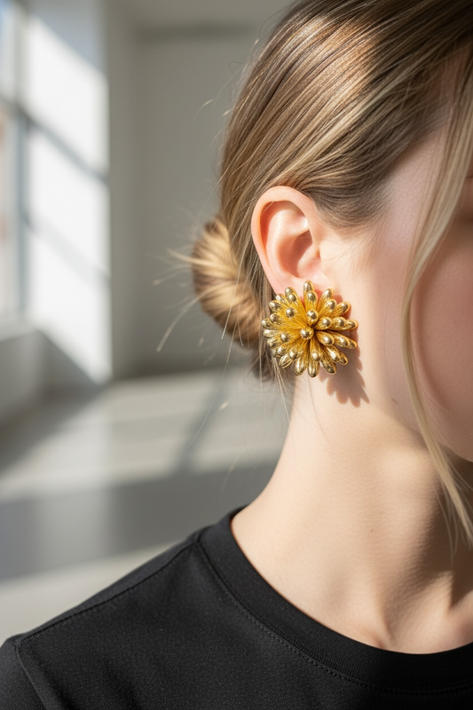 Vintage Gold Tone Plastic Cluster Chunky Earrings Large Statement 1980’s Clip On Earrings Light Weight