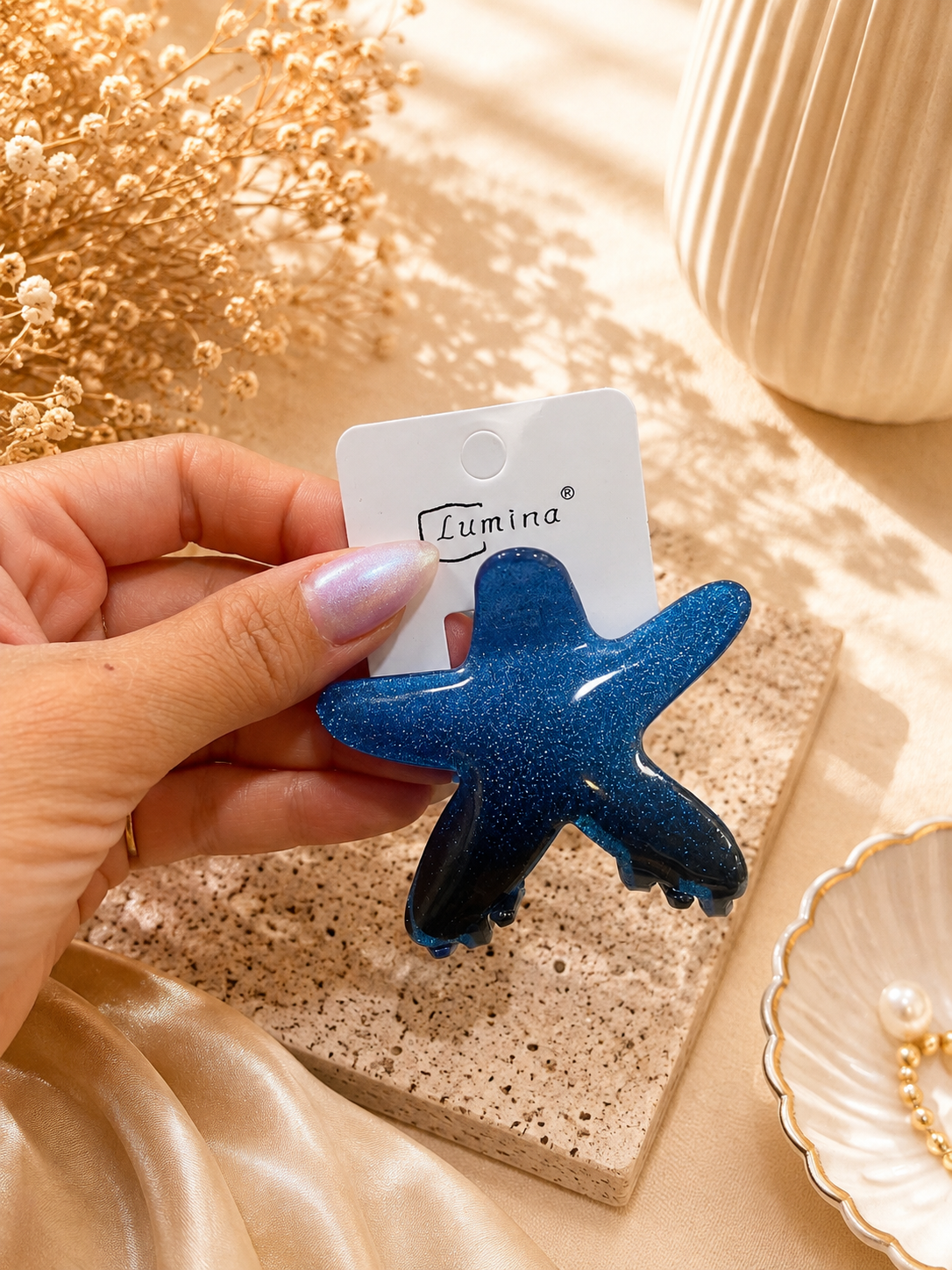Glitter Starfish Hair Claw Clip – Colorful Summer Design