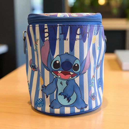 Stitch Cartoon Anime Pu Cylindrical Travel Storage Crossbody Bag Shoulder Bag