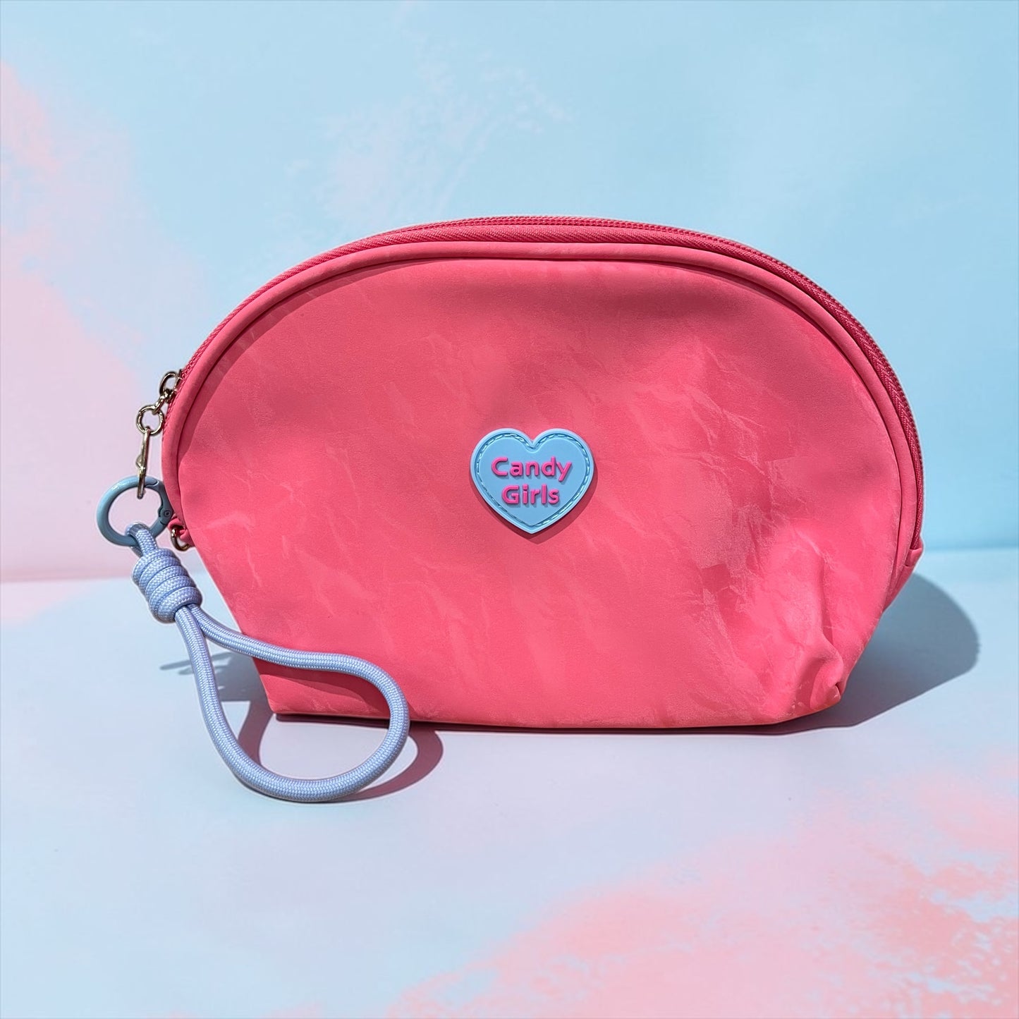 Candy Girls Pink Makeup Pouch – Cute Cosmetic Organizer Bag with Wrist Strap