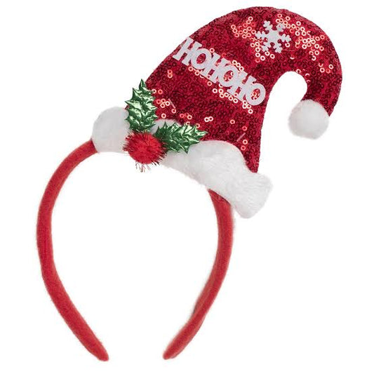 Sequin Santa Hat Christmas Headband – Ho Ho Ho Red Sparkle Design