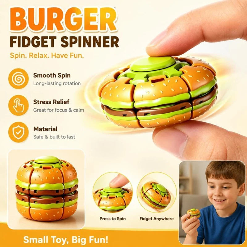 Hamburger Fidget Spinner Ball – Press & Spin Sensory Toy