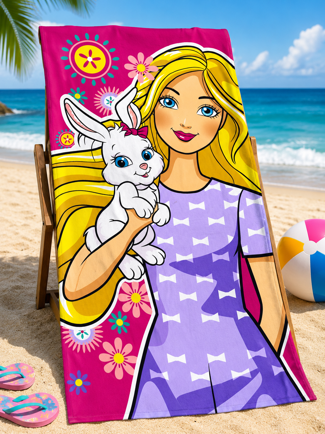 Kids Beach Towel 70x140 cm – Colorful Character Design – 100% Cotton