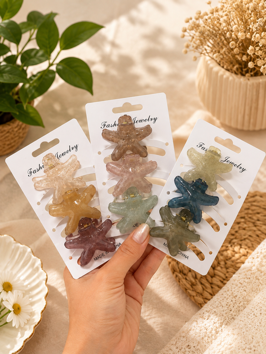 Glittery Starfish Hair Clips – Set of 3