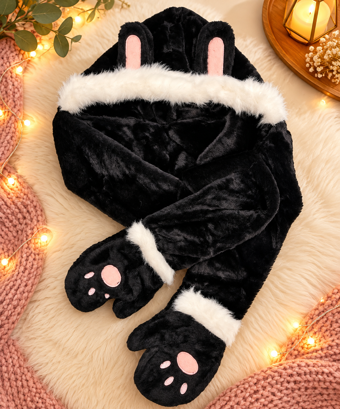 Cute Bunny Hat & Gloves Set – Soft Plush Winter Accessories