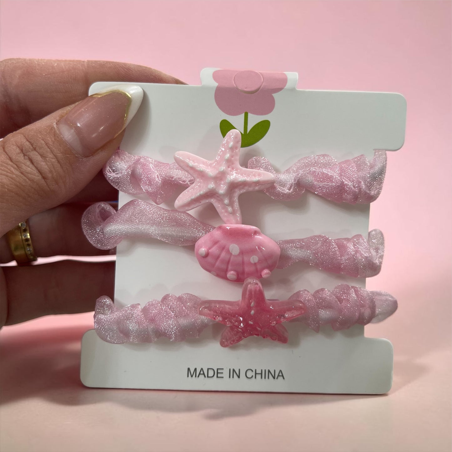 Ocean Charm Elastic Hair Bands Set – Starfish & Shell Design (3 Pieces)