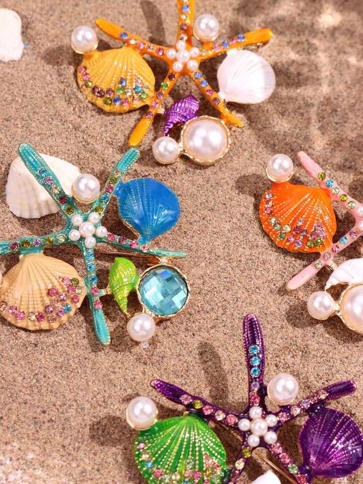Ocean Treasure Starfish Brooch – Pearl & Crystal Beach Pin