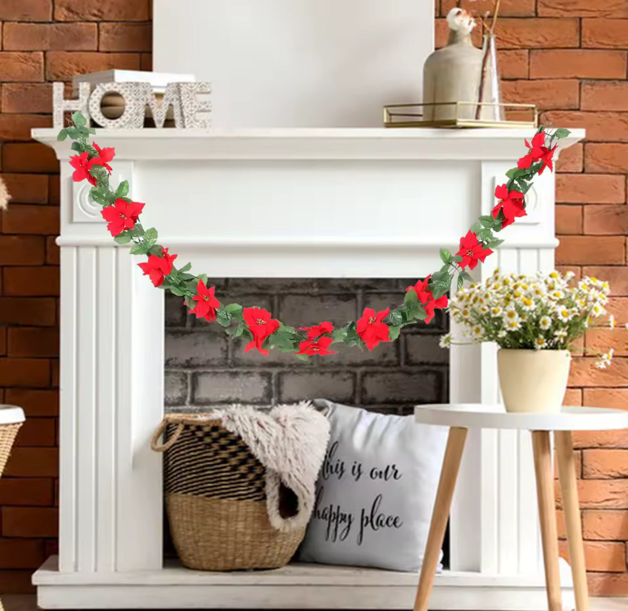 1Pcs Christmas Rattan Flower Garland Artificial Plastic Decoration DIY Wreath Xmas Tree Mantel Stair Handrail Festival Ornament