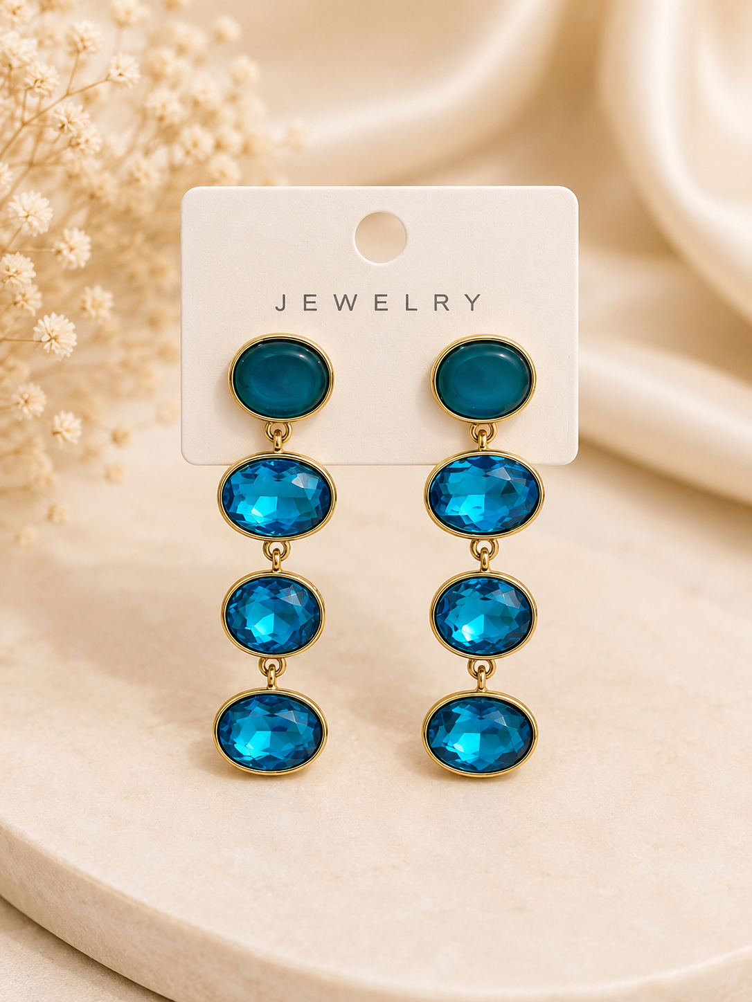 Ocean Blue Crystal Cascade Earrings