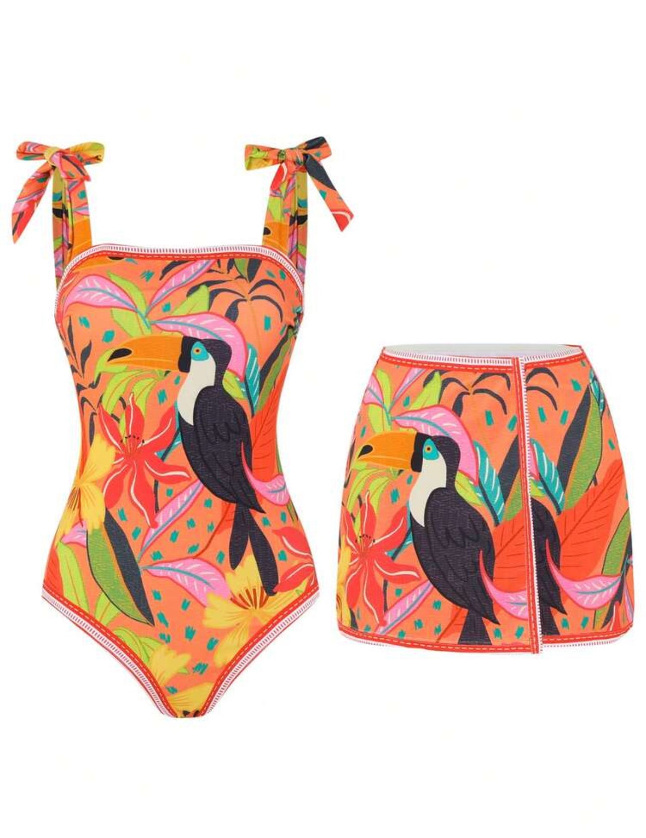 Swim Oasis 2pcs Swimsuit Bikini Set, One-Piece Swimsuit With Skirt, Sexy & Elegant Color Block Swimwear Set, New For Spring/Summer Beach Holiday