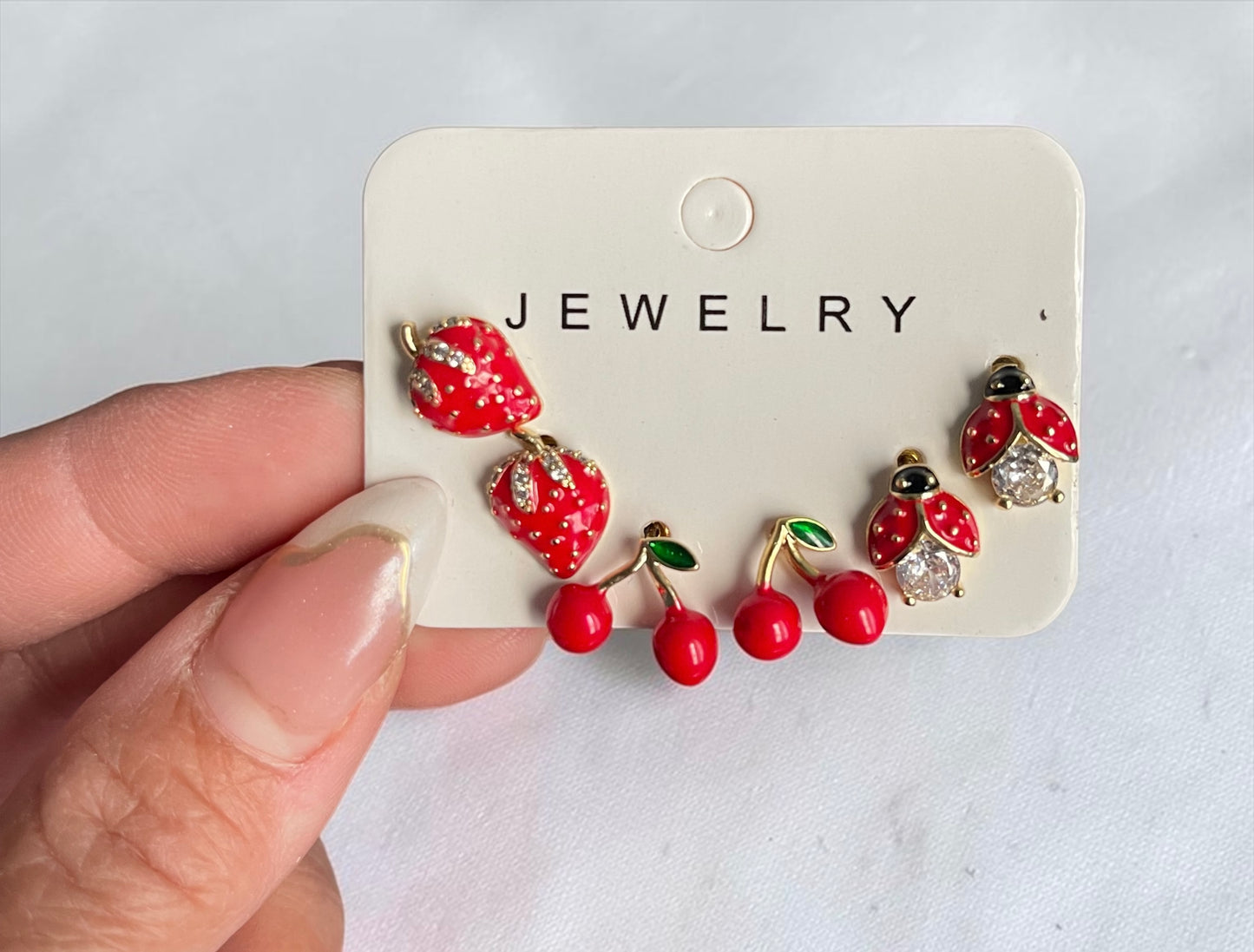 Sweet Berry & Cherry Stud Earrings Set – Gold Plated High Quality