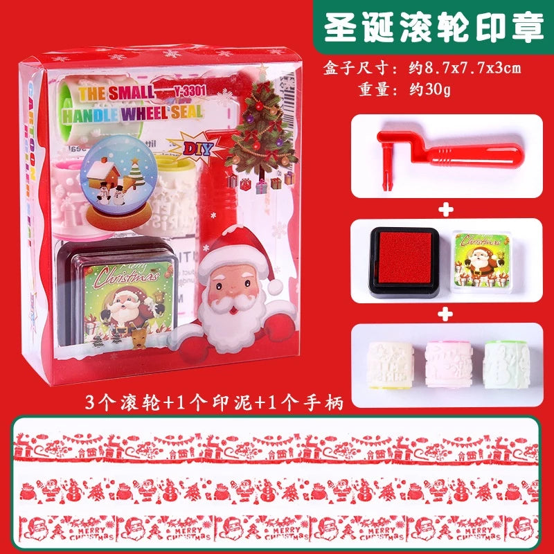 Christmas Roller Stamp Creative Ink Pad Roller Printing Set Children Gifts
