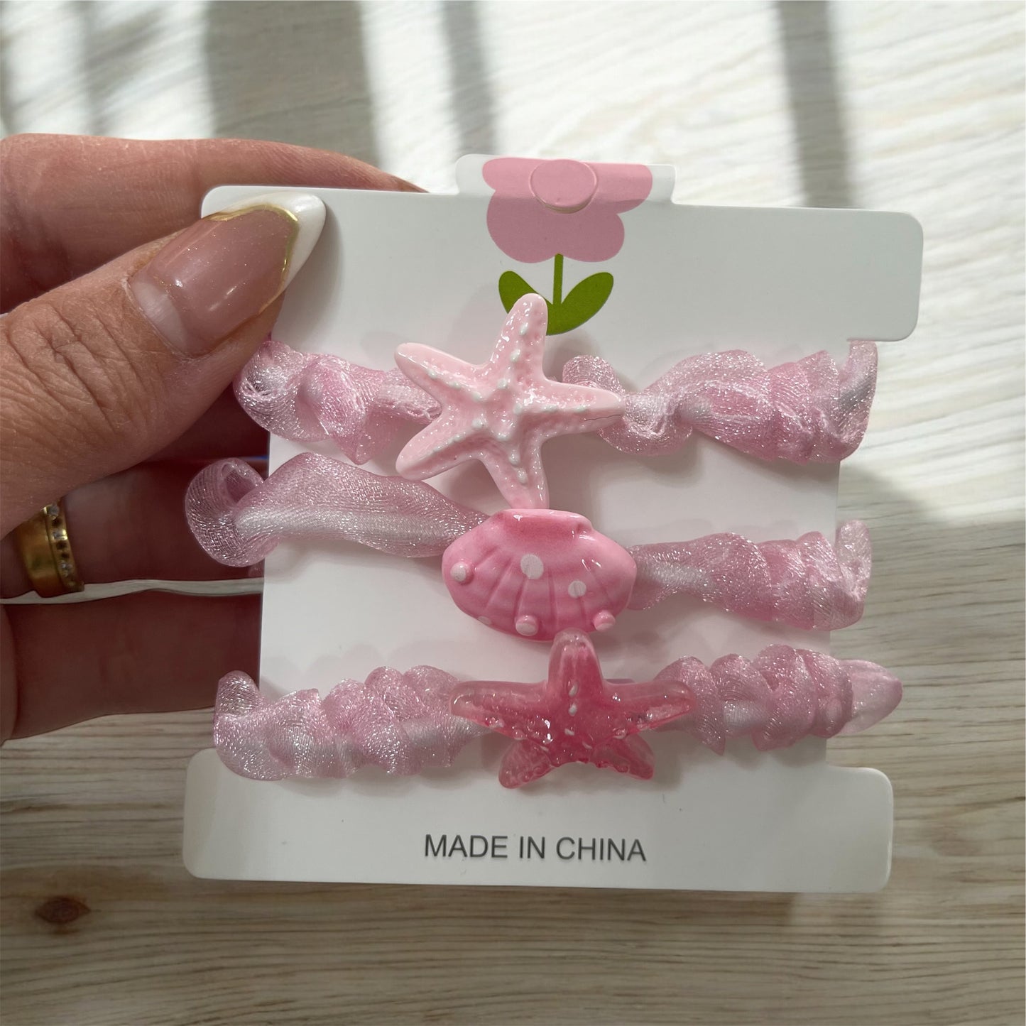 Ocean Charm Elastic Hair Bands Set – Starfish & Shell Design (3 Pieces)