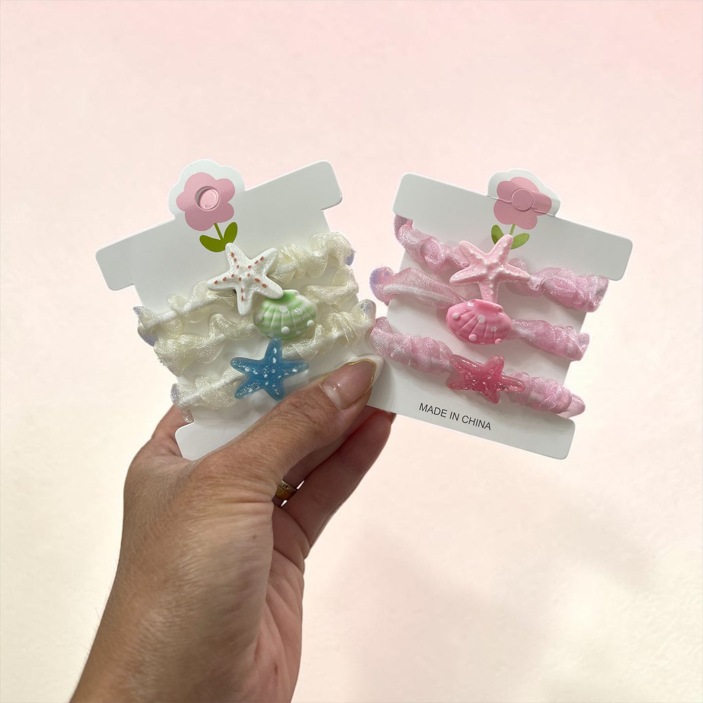 Ocean Charm Elastic Hair Bands Set – Starfish & Shell Design (3 Pieces)