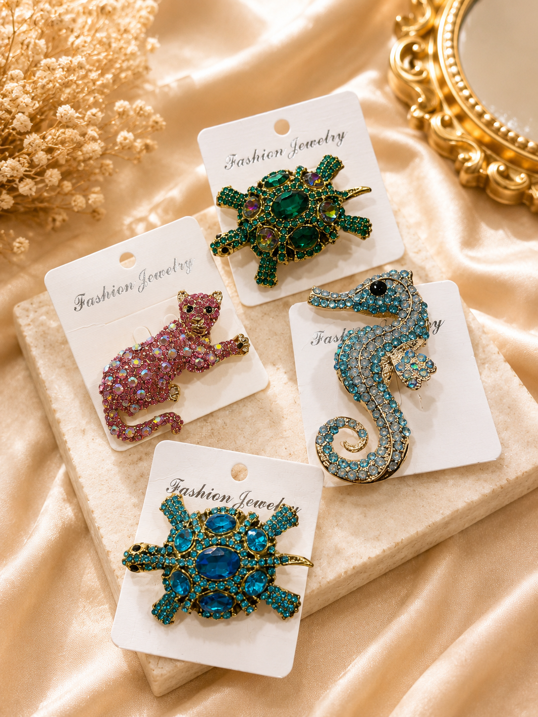 Rhinestone Sea-Inspired Brooch Collection – 4 Styles