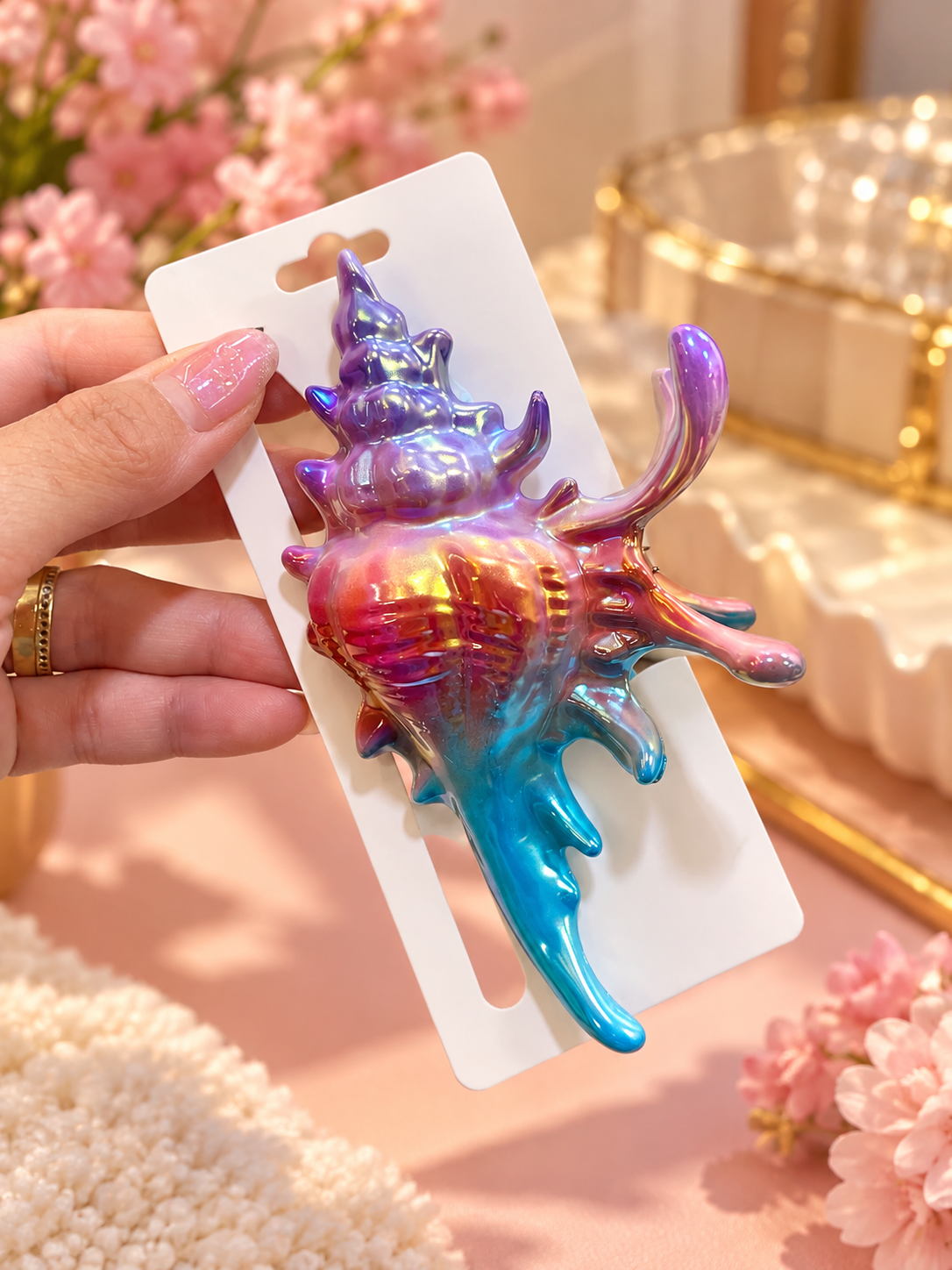Iridescent Seashell Hair Clip – Colorful Statement Hair Accessory