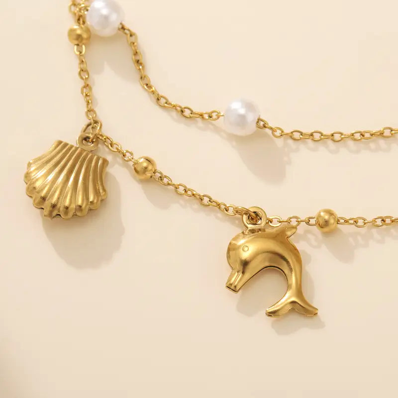 Women'S Elegant Stainless Steel Foot Chain anklet with Starfish, Dolphin & Scallop Charms -Hypoallergenic Jewelry