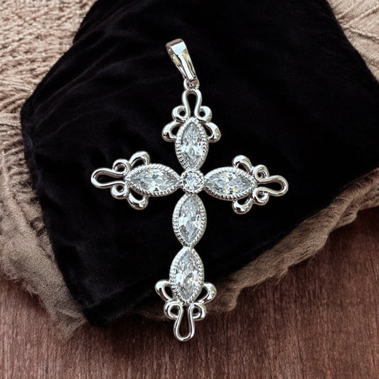 Crystal Big Cross Pendant for Necklace Copper Gold Plated Jewelry