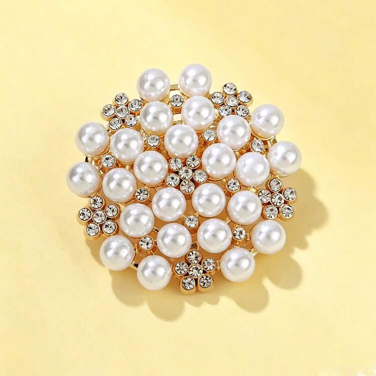 1pc Vintage Rhinestone & Pearl Embellished Brooch, Fashion Accessory Gift For Women, Graduation Ceremony