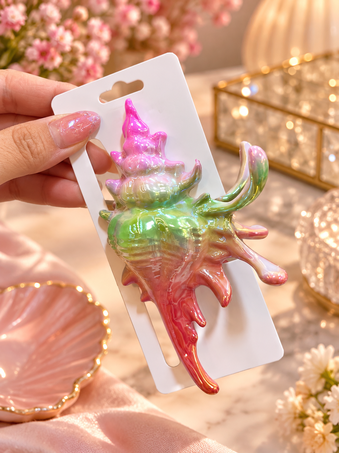 Iridescent Seashell Hair Clip – Colorful Statement Hair Accessory