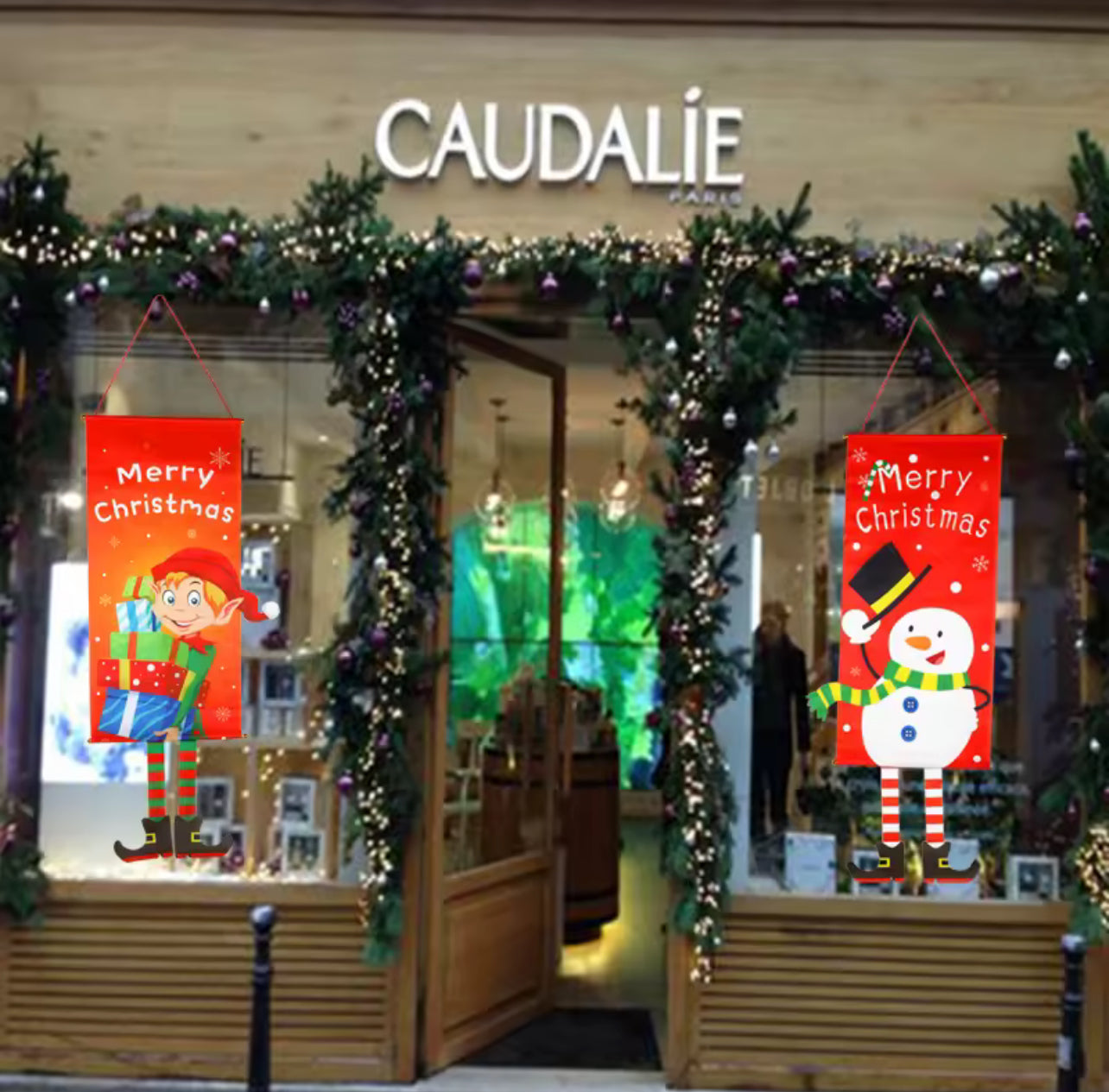 Merry Christmas Santa Claus Banne Home Decoration Party Supplies Elk Snowman Window Hanging Door Hanging Ornament Festival Gifts