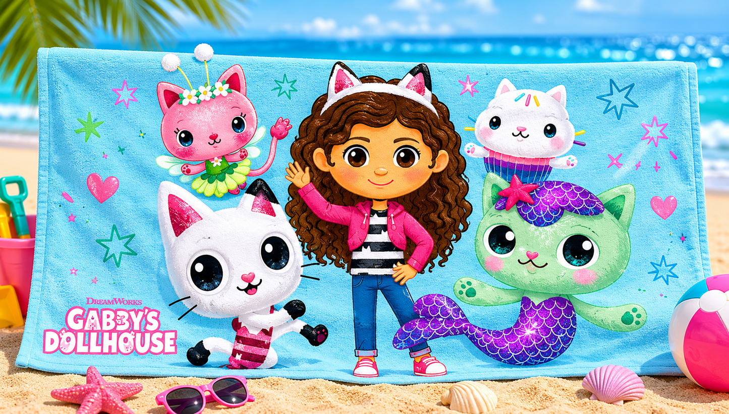 Kids Beach Towel 70x140 cm – Colorful Character Design – 100% Cotton