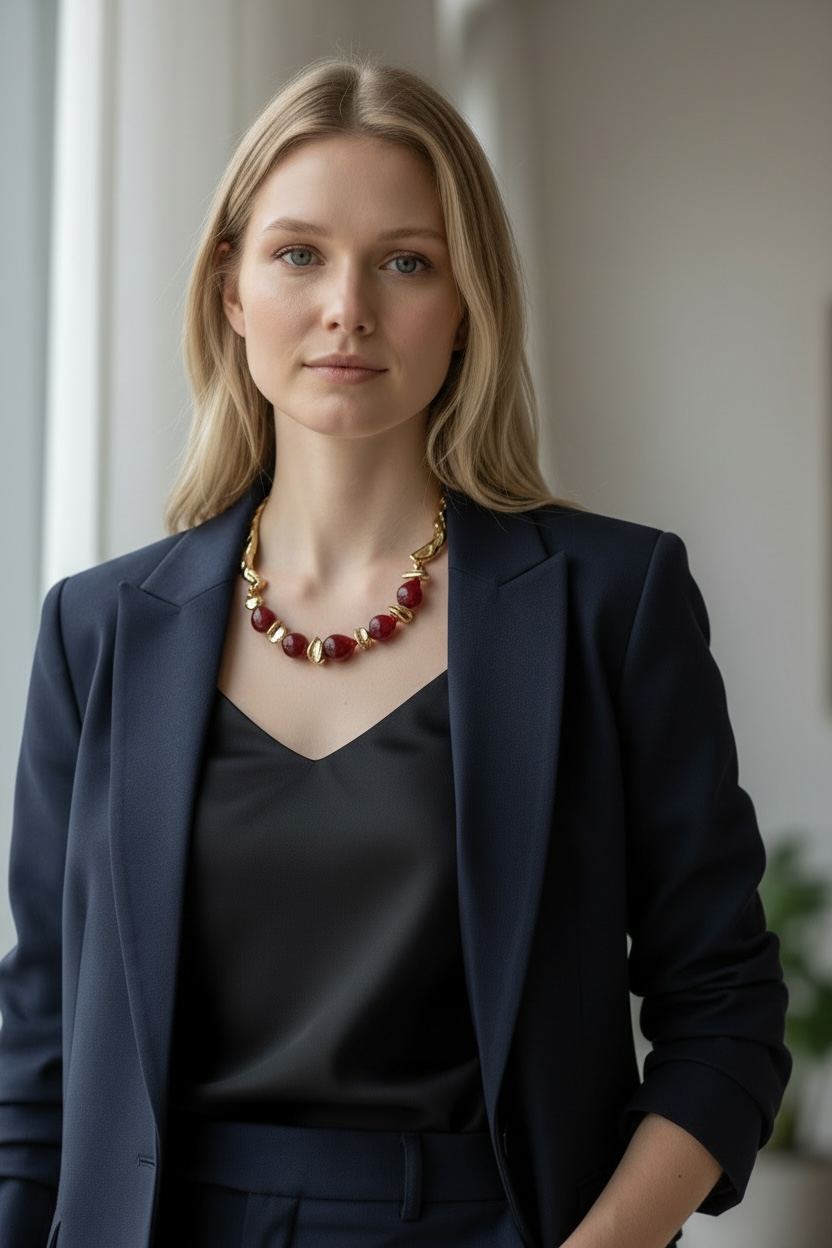 Bold Red Beaded Statement Chunky Necklace