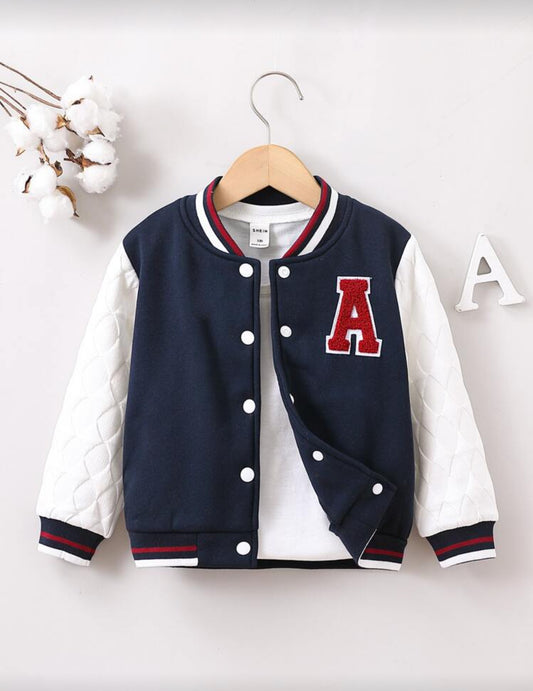 SHEIN Toddler Boys Letter Patched Striped Trim Bomber Jacket Without Tee - 6Y