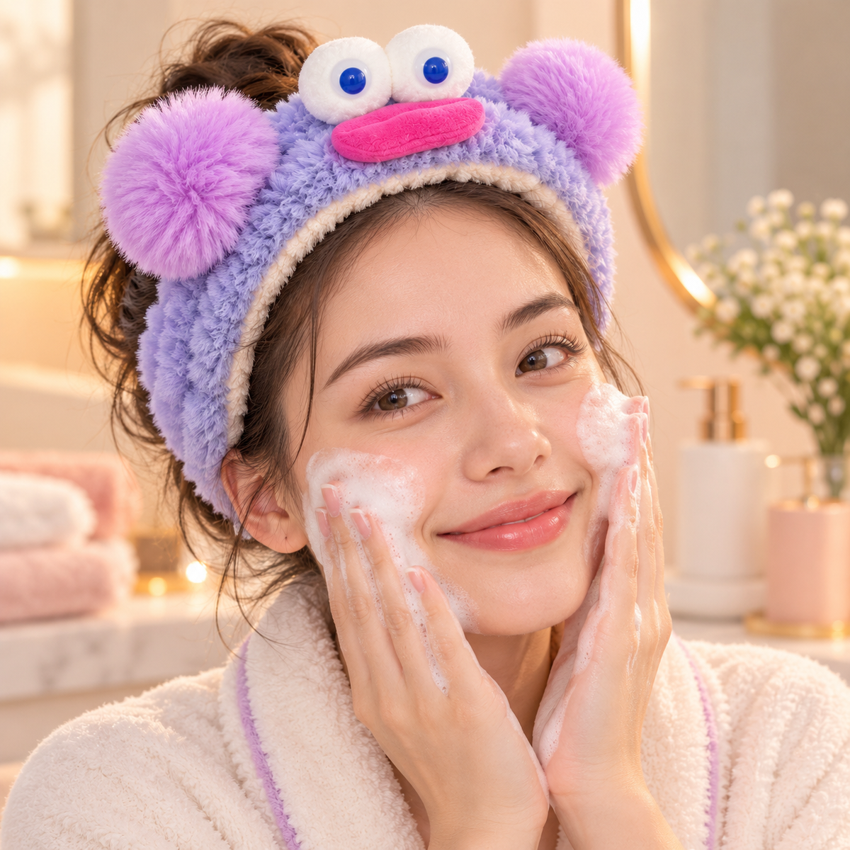 Cute Cartoon Plush Spa Headband – Soft & Fluffy Animal Design