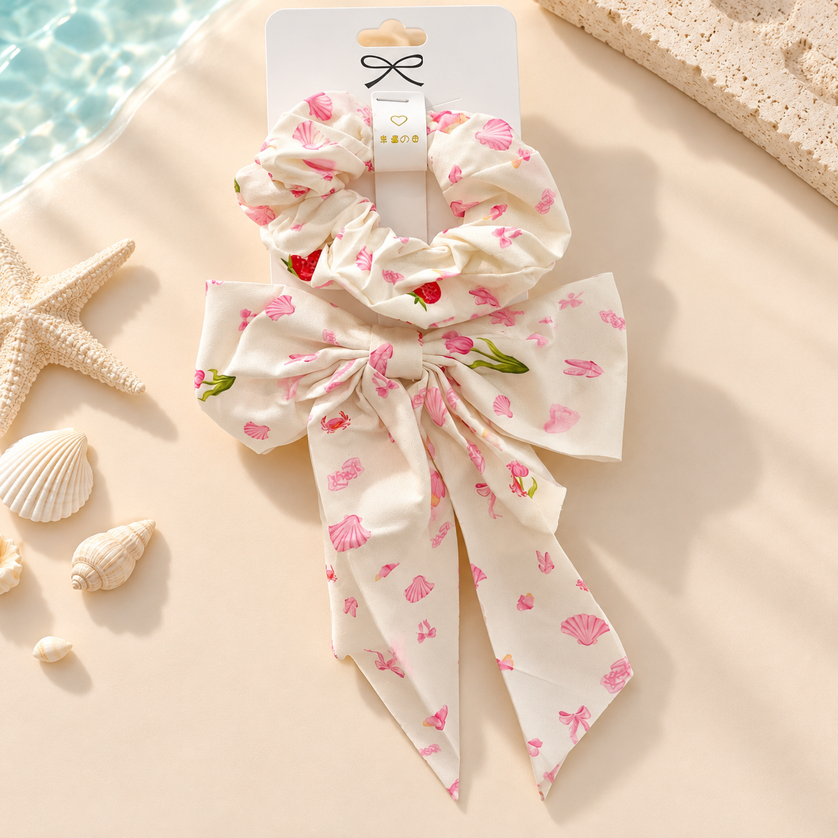 Girls’ Pink Bow Scrunchie & Long-Tail Hair Bow Set – Assorted Prints