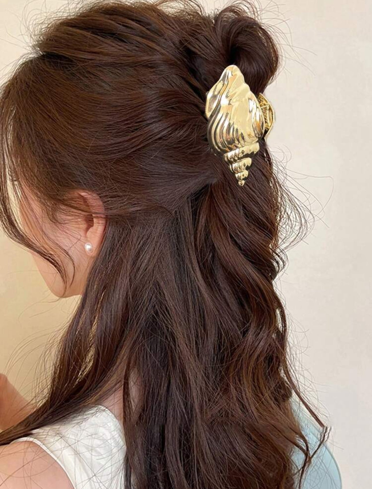 1pc Fashion Summer Beach Seashell
Textured Striped Hair Clip, Ocean Element Hair Claw, Beach Decor, Beauty Hair Clip