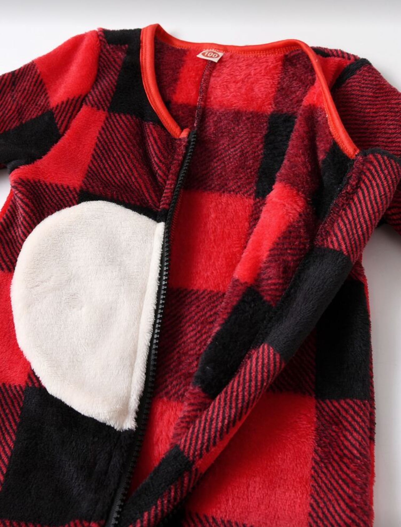 SHEIN Girls Buffalo Plaid Zipper Flannel Sleep Jumpsuit -1Y