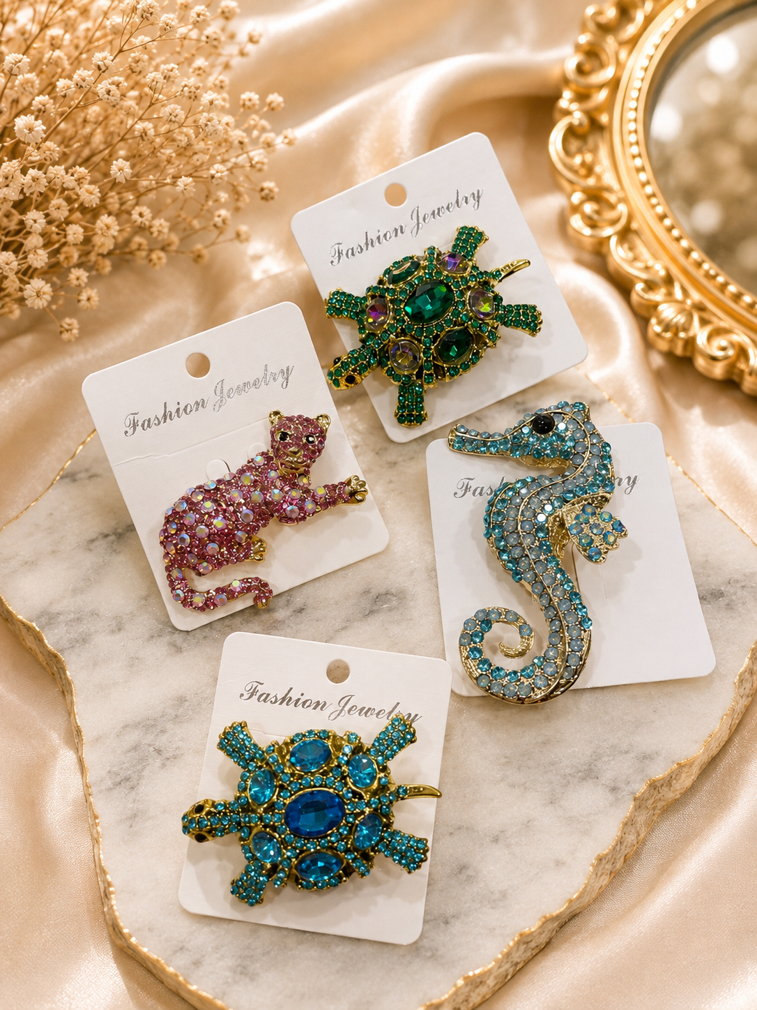 Rhinestone Sea-Inspired Brooch Collection – 4 Styles